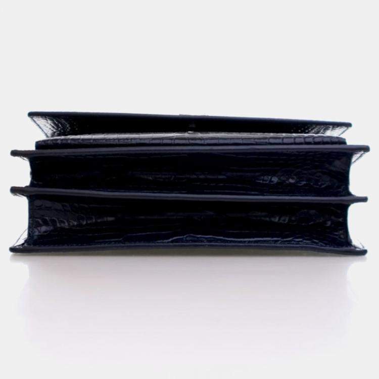 Pre Owned Saint Laurent Sunset Medium Blue Embossed Calfskin Shoulder Bag
