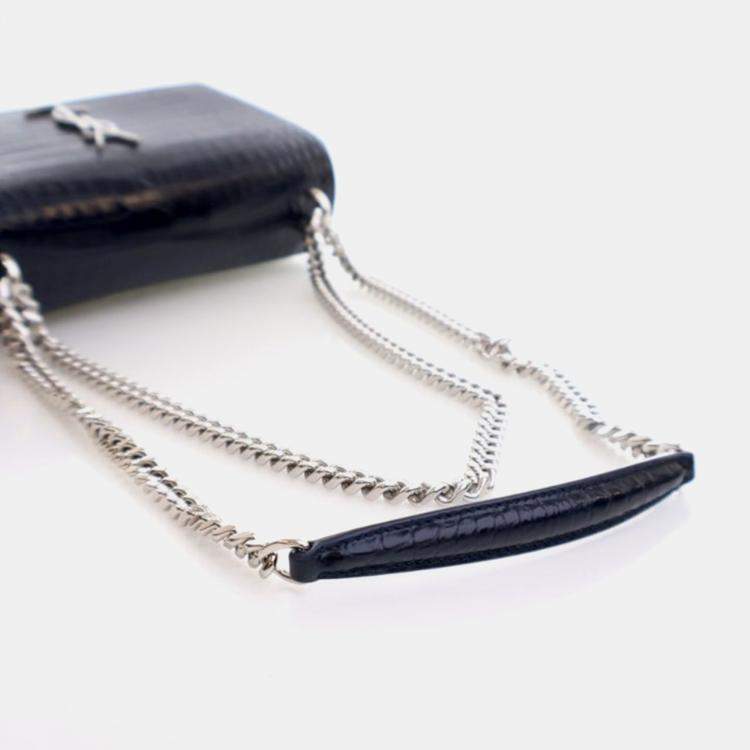 Pre Owned Saint Laurent Sunset Medium Blue Embossed Calfskin Shoulder Bag