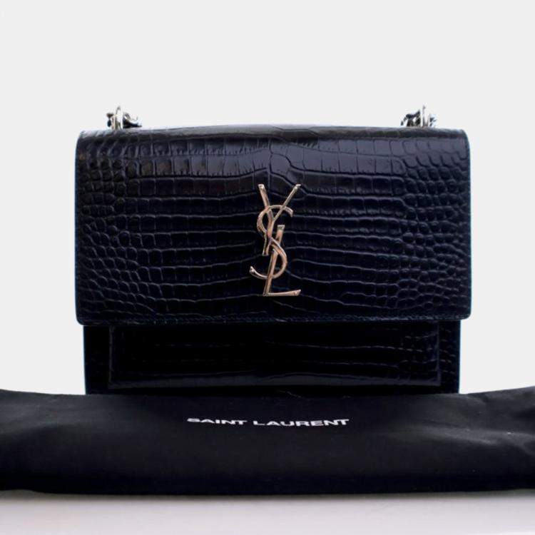 Pre Owned Saint Laurent Sunset Medium Blue Embossed Calfskin Shoulder Bag