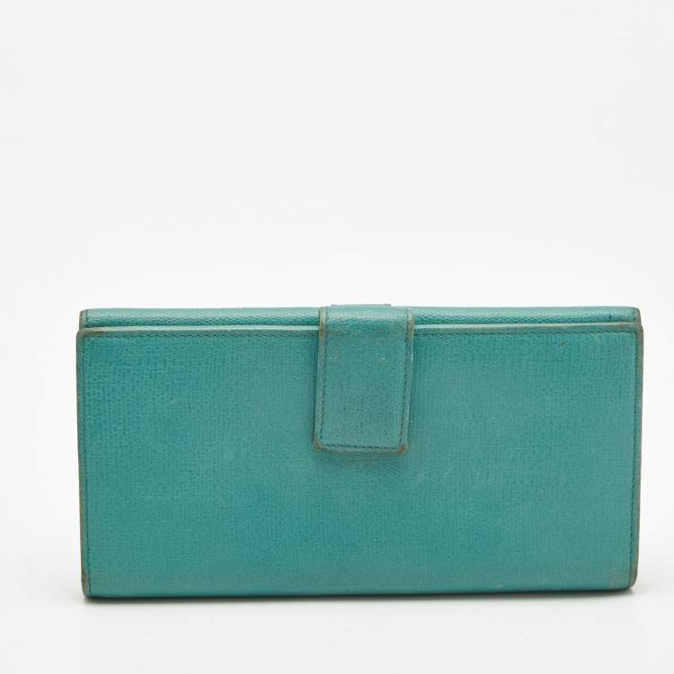Pre Owned Saint Laurent Green Leather Y-Ligne Flap Wallet