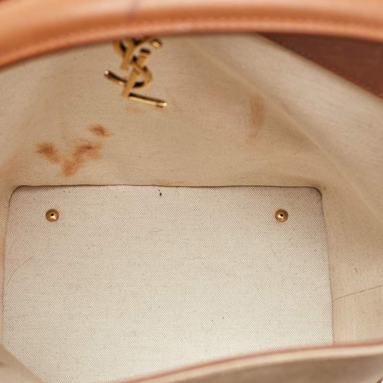 Pre Owned Saint Laurent Beige/Brown Canvas and Leather Le 37 Bucket Bag
