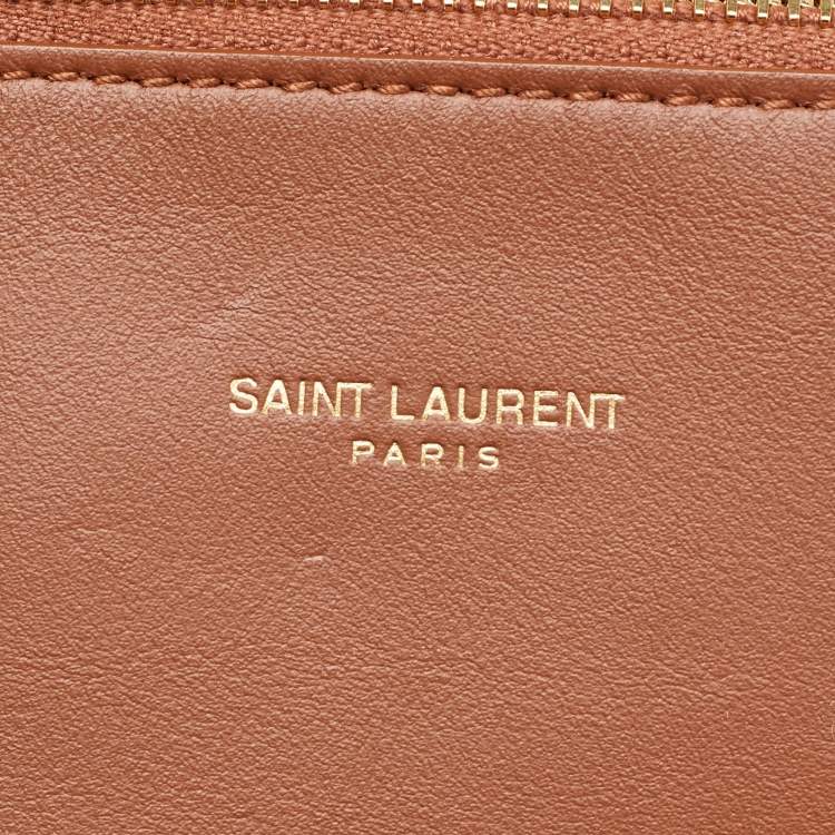 Pre Owned Saint Laurent Beige/Brown Canvas and Leather Le 37 Bucket Bag