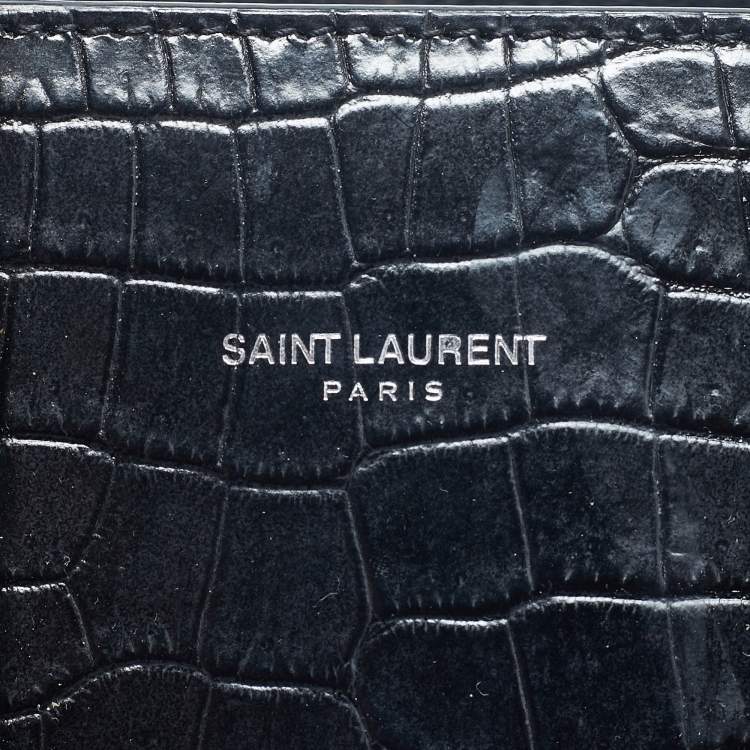 Pre Owned Saint Laurent Black Croc Embossed Leather Nano Classic Sac De Jour Tote