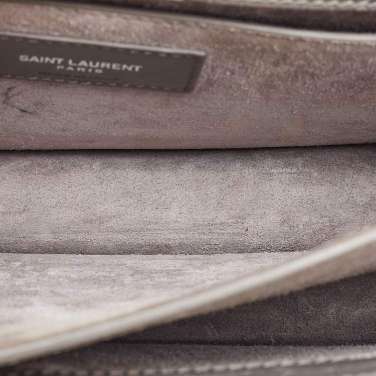 مملوكة مسبقًا Saint Laurent Grey Croc Embossed Leather Medium Sunset Shoulder Bag