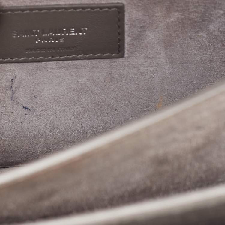 مملوكة مسبقًا Saint Laurent Grey Croc Embossed Leather Medium Sunset Shoulder Bag