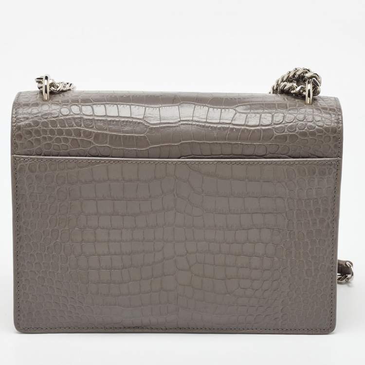 مملوكة مسبقًا Saint Laurent Grey Croc Embossed Leather Medium Sunset Shoulder Bag
