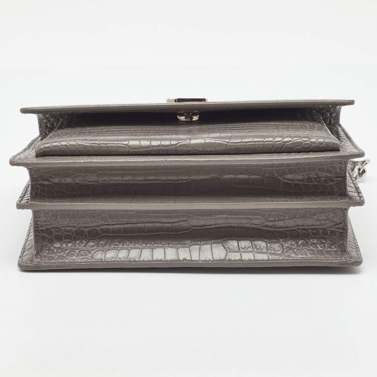 مملوكة مسبقًا Saint Laurent Grey Croc Embossed Leather Medium Sunset Shoulder Bag