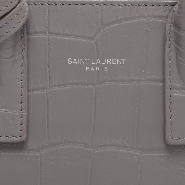 Pre Owned Saint Laurent Grey Croc Embossed Leather Nano Classic Sac De Jour Tote