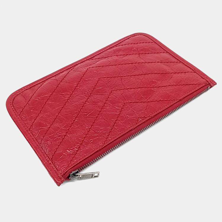 Pre Owned Saint Laurent Paris Red Leather Niki Ville Pouch