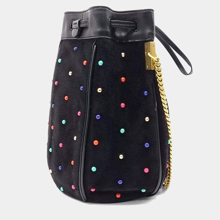 Pre Owned Saint Laurent Paris Black Suede Talita Bucket Chain Crossbody Bag