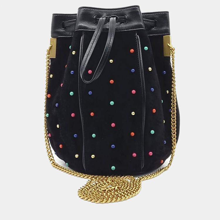 Pre Owned Saint Laurent Paris Black Suede Talita Bucket Chain Crossbody Bag