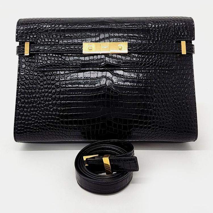 Pre Owned Saint Laurent Paris Black Patent Leather Manhattan Shoulder Bag