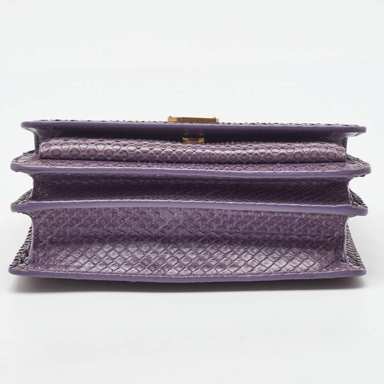 Pre Owned Saint Laurent Purple Python Small Sunset Chain Shoulder Bag