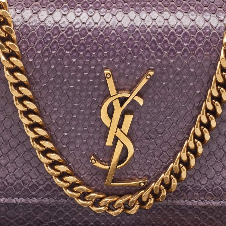 Pre Owned Saint Laurent Purple Python Small Sunset Chain Shoulder Bag