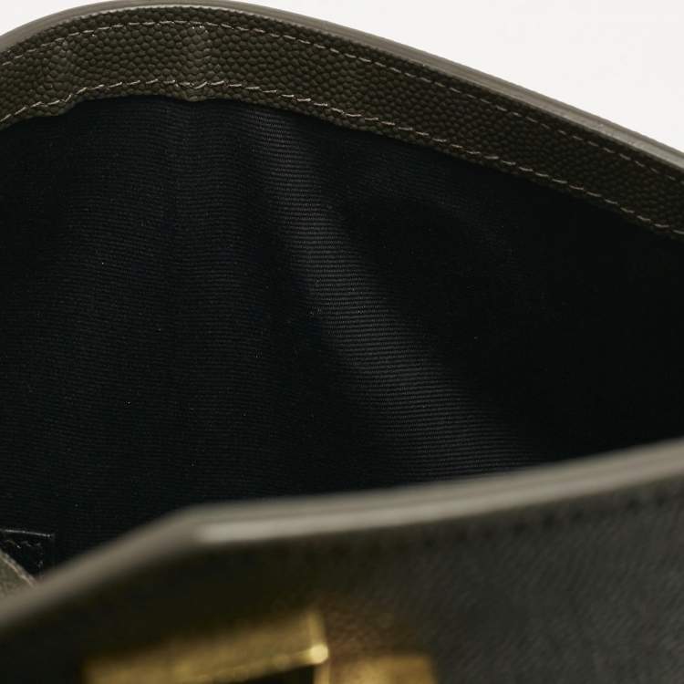 Pre Owned Saint Laurent Olive Green Leather Uptown Clutch