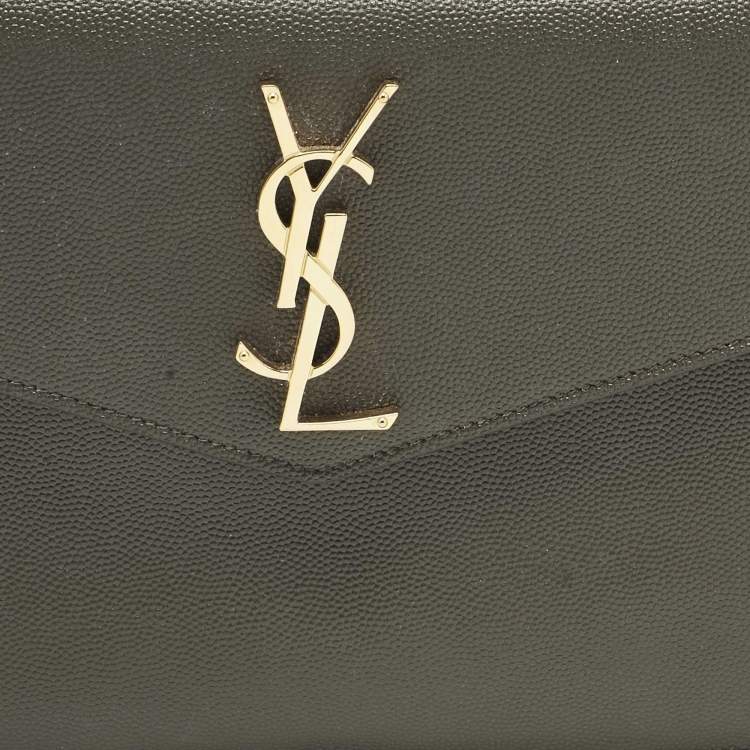 Pre Owned Saint Laurent Olive Green Leather Uptown Clutch