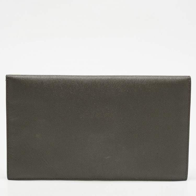 Pre Owned Saint Laurent Olive Green Leather Uptown Clutch