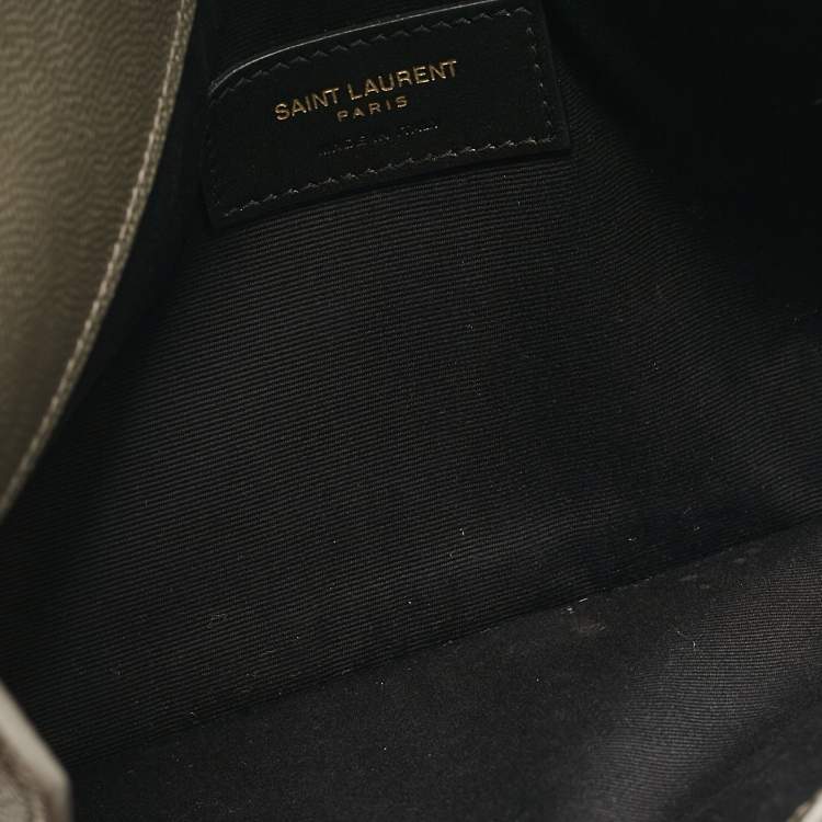 Pre Owned Saint Laurent Olive Green Leather Uptown Clutch