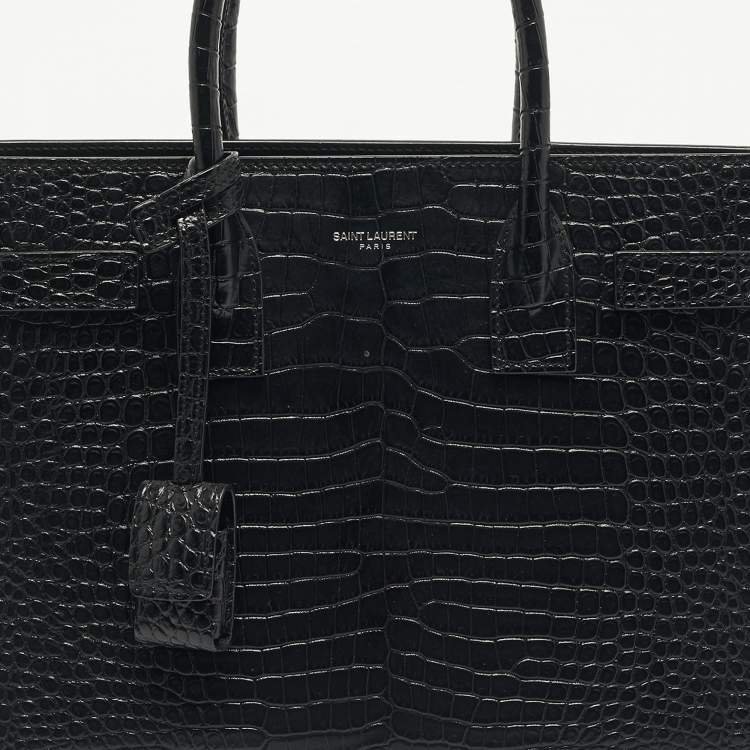 Pre Owned Saint Laurent Black Croc Embossed Leather Baby Classic Sac De Jour Tote