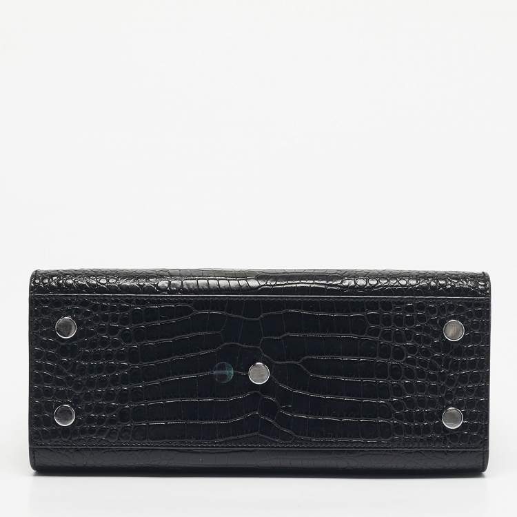 Pre Owned Saint Laurent Black Croc Embossed Leather Baby Classic Sac De Jour Tote