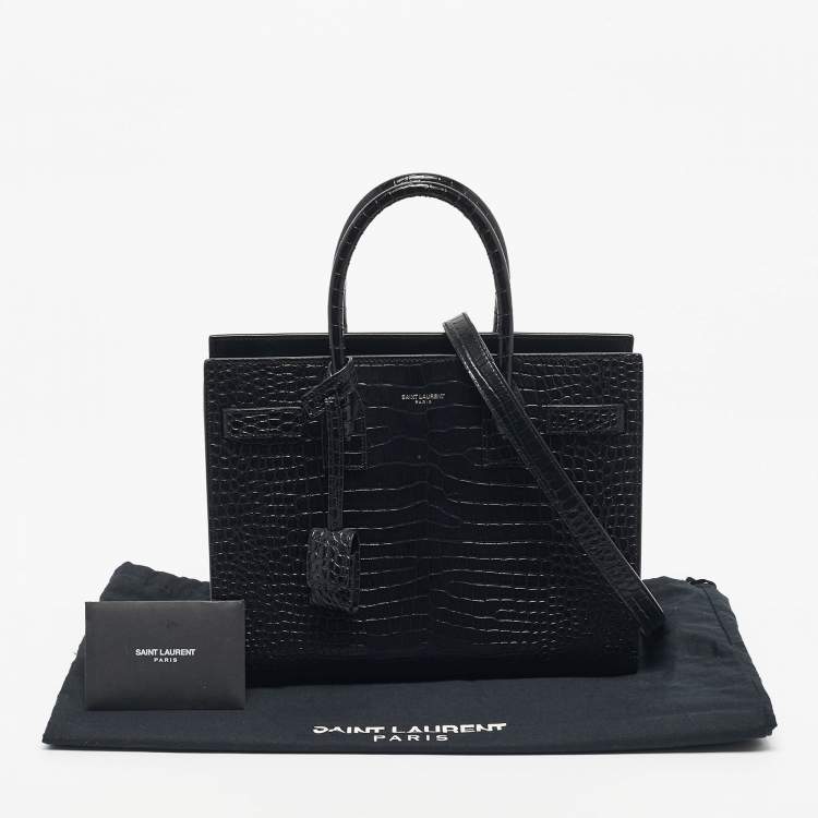Pre Owned Saint Laurent Black Croc Embossed Leather Baby Classic Sac De Jour Tote