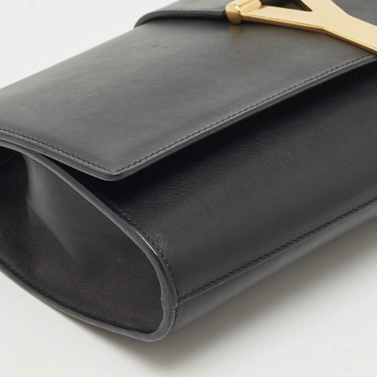 Pre Owned Saint Laurent Black Leather Y Ligne Clutch