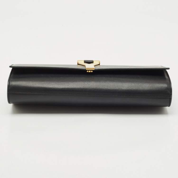 Pre Owned Saint Laurent Black Leather Y Ligne Clutch