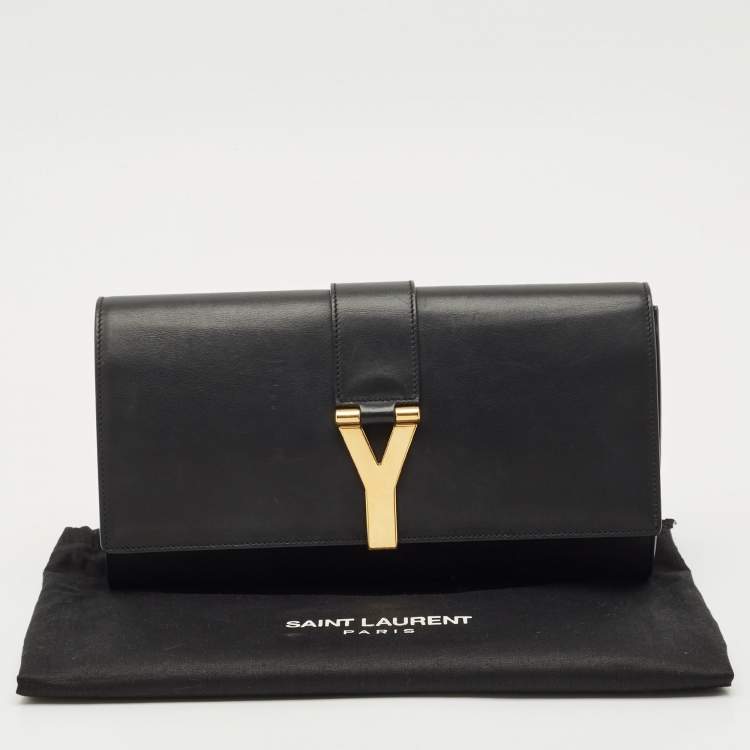 Pre Owned Saint Laurent Black Leather Y Ligne Clutch
