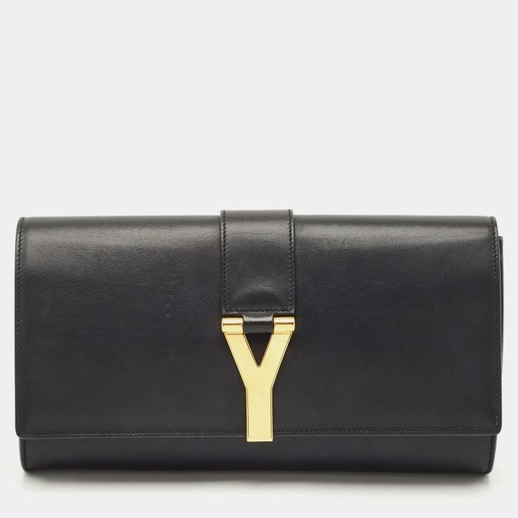 Pre Owned Saint Laurent Black Leather Y Ligne Clutch