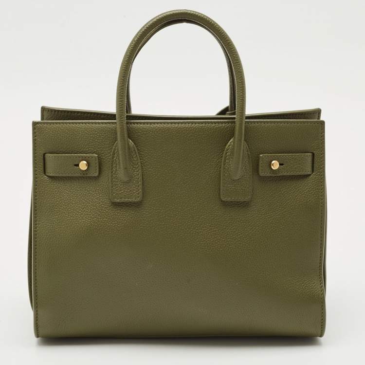 Pre Owned Saint Laurent Khaki Green Leather Baby Classic Sac De Jour Tote