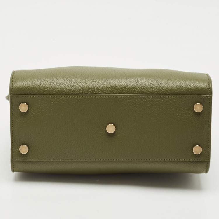 Pre Owned Saint Laurent Khaki Green Leather Baby Classic Sac De Jour Tote