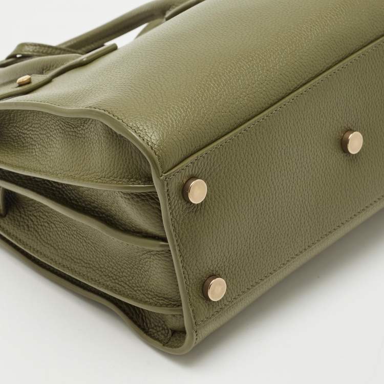 Pre Owned Saint Laurent Khaki Green Leather Baby Classic Sac De Jour Tote