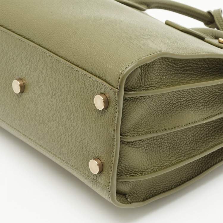 Pre Owned Saint Laurent Khaki Green Leather Baby Classic Sac De Jour Tote