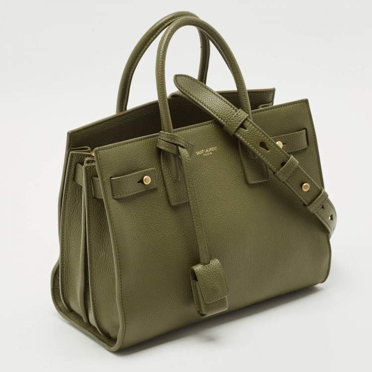 Pre Owned Saint Laurent Khaki Green Leather Baby Classic Sac De Jour Tote