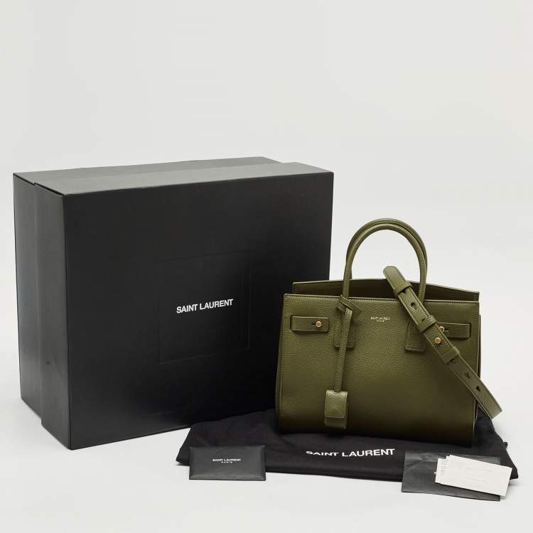 Pre Owned Saint Laurent Khaki Green Leather Baby Classic Sac De Jour Tote