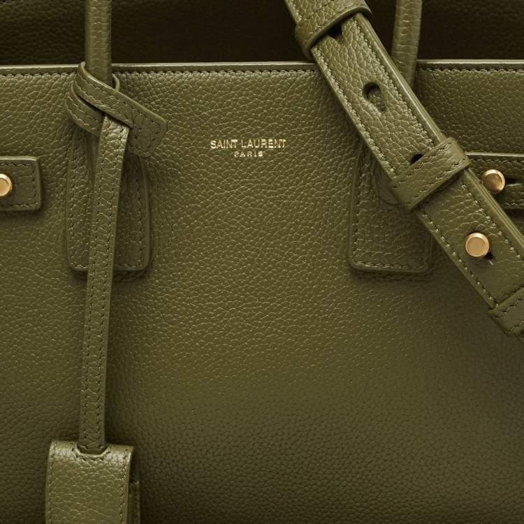 Pre Owned Saint Laurent Khaki Green Leather Baby Classic Sac De Jour Tote