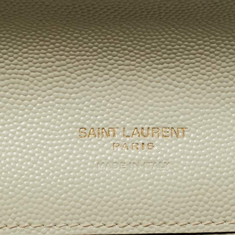 Pre Owned Saint Laurent Off White Matelasse Leather Cassandre Wristlet Clutch