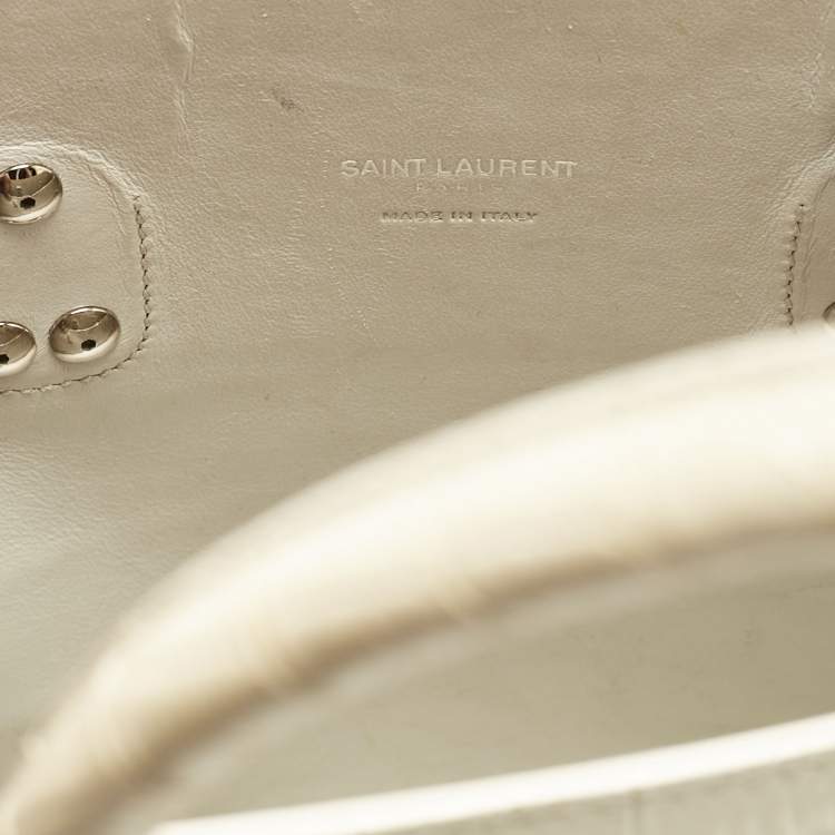Pre Owned Saint Laurent Off White Croc Embossed Leather Baby Classic Sac De Jour Tote