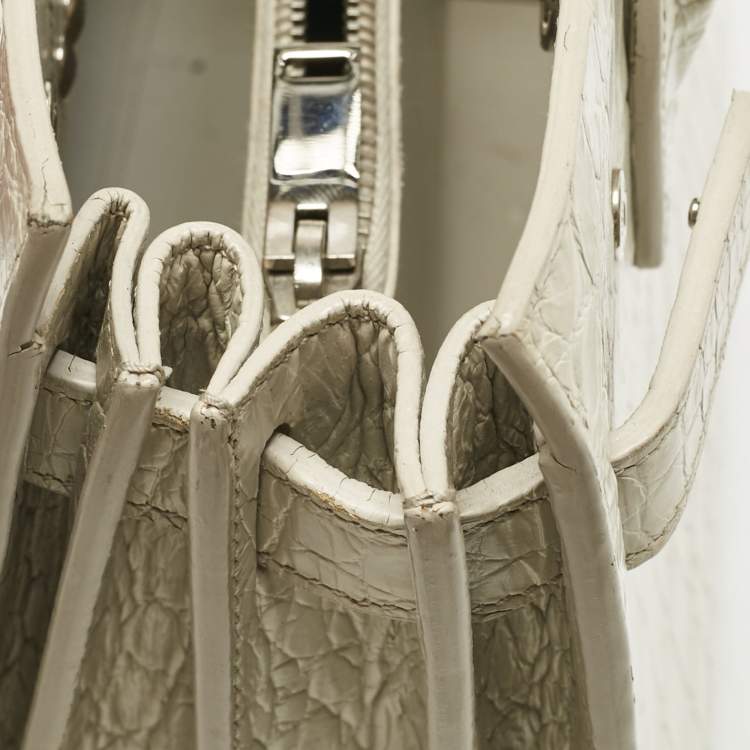 Pre Owned Saint Laurent Off White Croc Embossed Leather Baby Classic Sac De Jour Tote