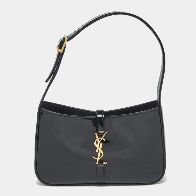 Pre Owned Saint Laurent Black Patent Leather LE 5 À 7 Shoulder Bag