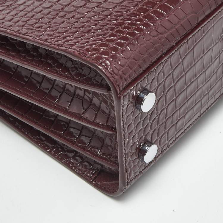 Pre Owned Saint Laurent Burgundy Croc Embossed Leather Nano Classic Sac De Jour Tote