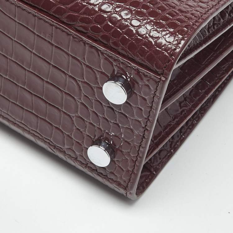 Pre Owned Saint Laurent Burgundy Croc Embossed Leather Nano Classic Sac De Jour Tote