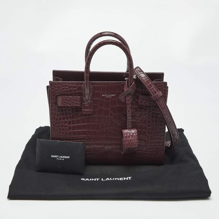 Pre Owned Saint Laurent Burgundy Croc Embossed Leather Nano Classic Sac De Jour Tote