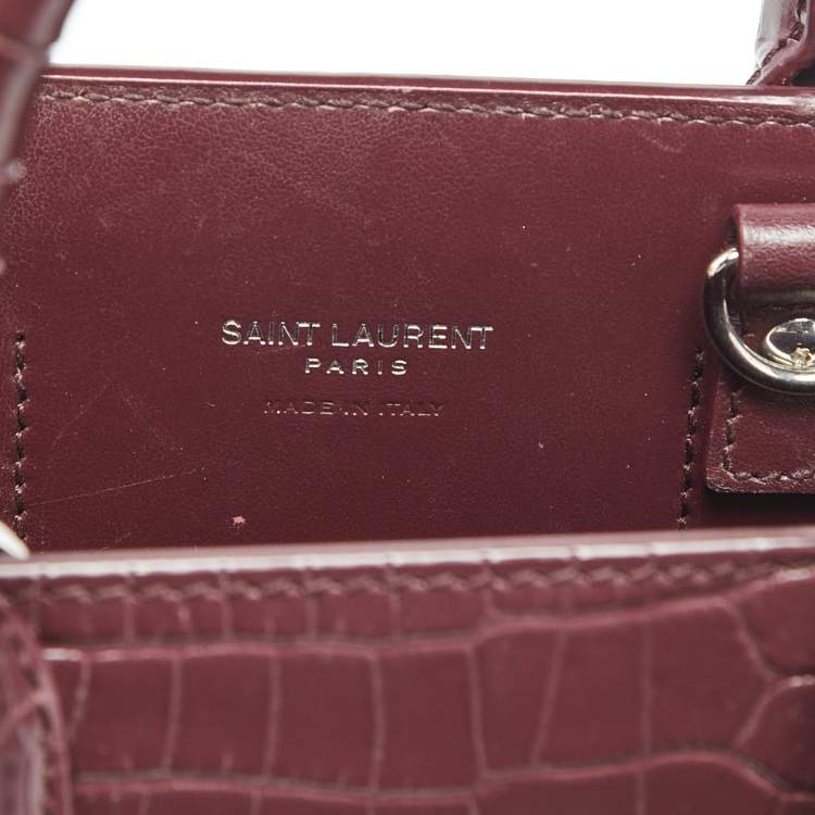 Pre Owned Saint Laurent Burgundy Croc Embossed Leather Nano Classic Sac De Jour Tote