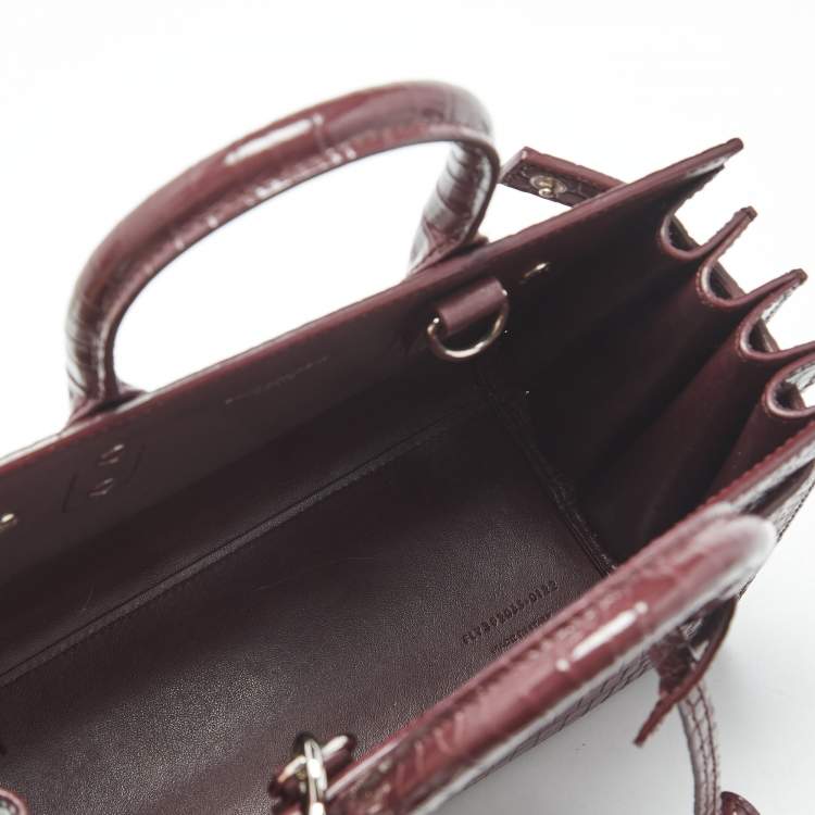 Pre Owned Saint Laurent Burgundy Croc Embossed Leather Nano Classic Sac De Jour Tote
