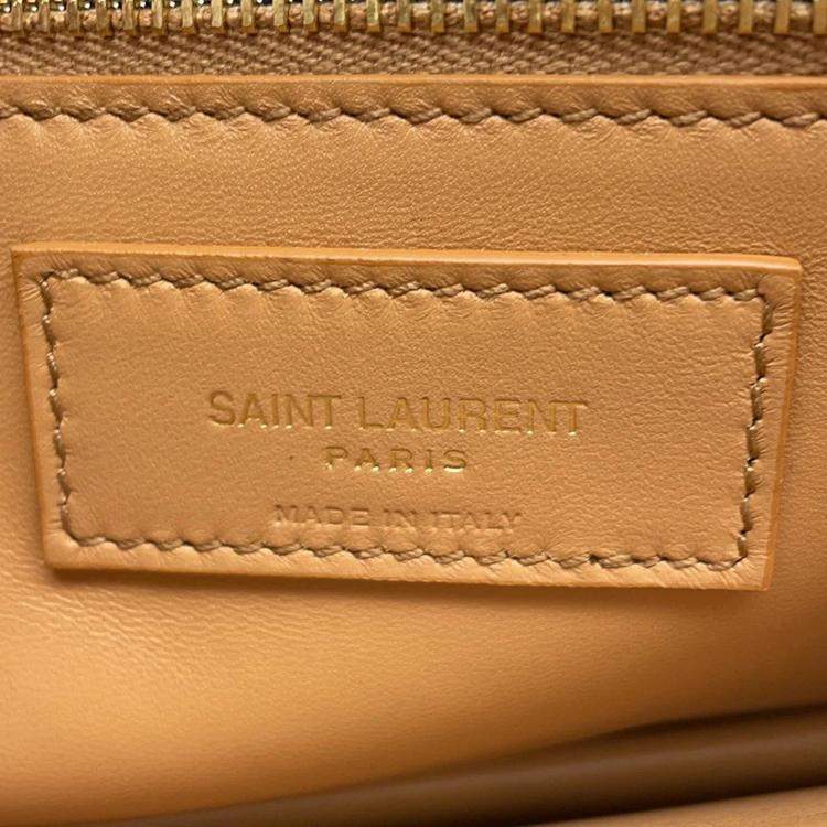 Pre Owned Saint Laurent Paris Le Maillon Beige Ivory Leather Canvas Shoulder Bag
