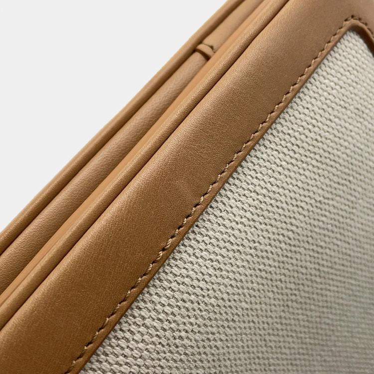 Pre Owned Saint Laurent Paris Le Maillon Beige Ivory Leather Canvas Shoulder Bag