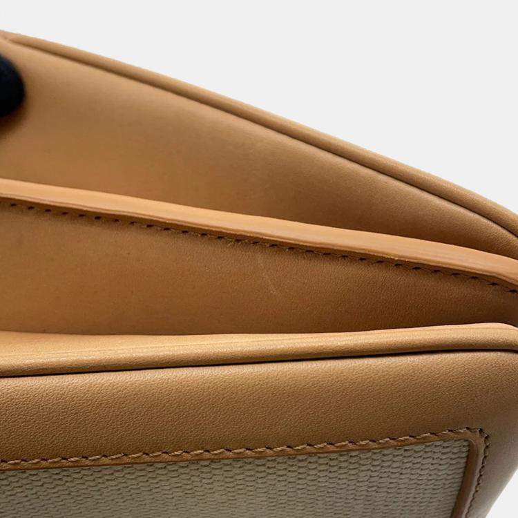 Pre Owned Saint Laurent Paris Le Maillon Beige Ivory Leather Canvas Shoulder Bag