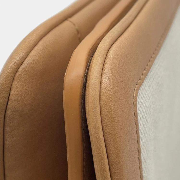 Pre Owned Saint Laurent Paris Le Maillon Beige Ivory Leather Canvas Shoulder Bag