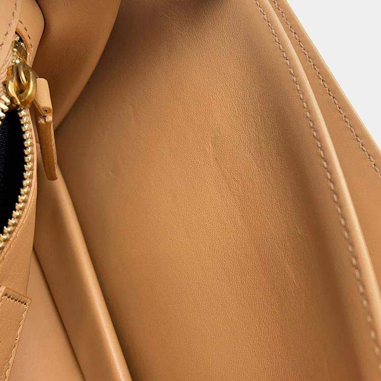 Pre Owned Saint Laurent Paris Le Maillon Beige Ivory Leather Canvas Shoulder Bag